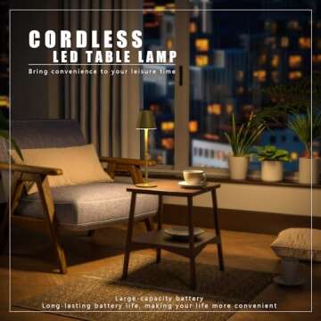 Timjorman 2Pack LED CordlessTable Lamp,4000mAh Rechargeable Battery Desk lamp,3 Level Brightness Night Light, Simple Design, for Couple Dinner/Coffee Table/Restaurant/Bedroom(Champagne Gold 2Pack)