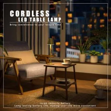 Timjorman 2Pack LED CordlessTable Lamp,4000mAh Rechargeable Battery Desk lamp,3 Level Brightness Night Light, Simple Design, for Couple Dinner/Coffee Table/Restaurant/Bedroom(Champagne Gold 2Pack)