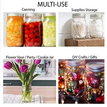 Regular Mouth Mason Jars 16 oz. (12 Pack) - Pint Size Jars with Airtight Lids and Bands - Made in USA - for Canning, Fermenting, Pickling, Meal Prep, or DIY Decors and Projects Bundled with Jar Opener