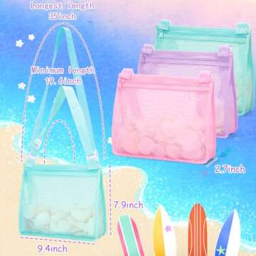 Tagitary Beach Toy Mesh Beach Bag Sand Toy Seashell Bag for Holding Shells Pool Bag with Zipper Swim...