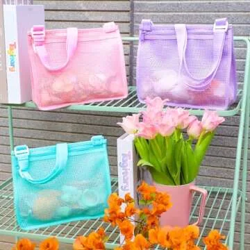 Tagitary Beach Toy Mesh Bag Set for Kids - 3 Colorful Bags