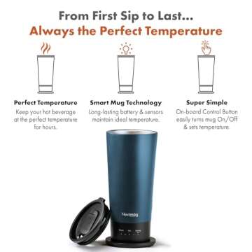 Nextmug Go - Temperature-Controlled, Self-Heating Travel Mug (Slate Blue - 16 oz.)