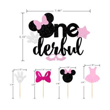Set of 29 Minnie Inspried Onederful Cake Topper and Cupcake Toppers set, Glitter Minnie Girls 1st Bi...