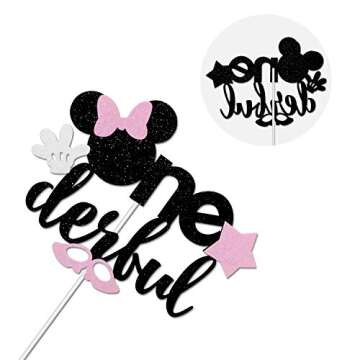 Set of 29 Minnie Inspried Onederful Cake Topper and Cupcake Toppers set, Glitter Minnie Girls 1st Birthday Party Favors Baby Shower Decorations