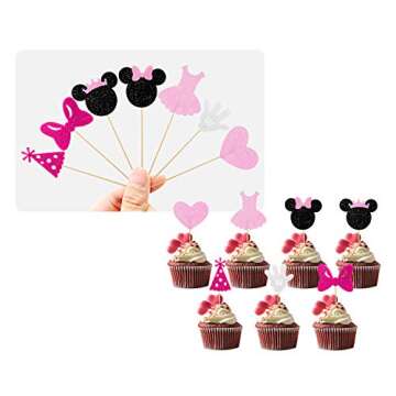 Set of 29 Minnie Inspried Onederful Cake Topper and Cupcake Toppers set, Glitter Minnie Girls 1st Birthday Party Favors Baby Shower Decorations