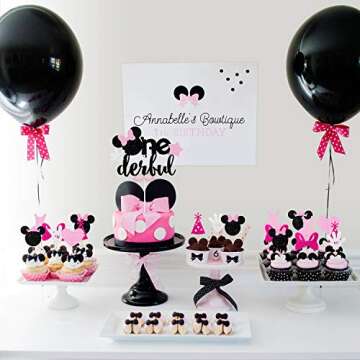Set of 29 Minnie Inspried Onederful Cake Topper and Cupcake Toppers set, Glitter Minnie Girls 1st Birthday Party Favors Baby Shower Decorations
