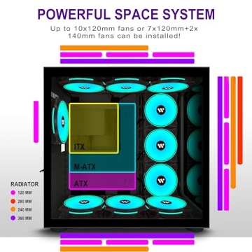 AMANSON PC Case with 9 ARGB Fans and Tempered Glass Design