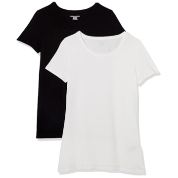 Amazon Essentials Women's Classic-Fit Crewneck T-Shirt 2-Pack - Black/White X-Small