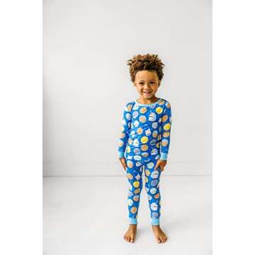 Little Sleepies Two-Piece Pajama Set for Baby Boys and Baby Girls, Viscose Derived from Bamboo Toddler and Kids Pajamas, Tee Pant 2-Piece Kids PJs Set, Snug Fit, Blue Cookies & Milk, 12-18M