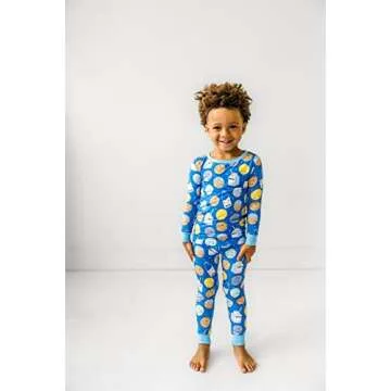 Little Sleepies Two-Piece Pajama Set for Baby Boys and Baby Girls, Viscose Derived from Bamboo Toddler and Kids Pajamas, Tee Pant 2-Piece Kids PJs Set, Snug Fit, Blue Cookies & Milk, 12-18M