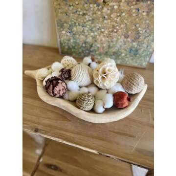 Rattan Ball, Bag of Assorted Decorative Spherical Natural Wicker Balls and Cotton Flower for Bowl and Vase Filler, Spheres Orbs Filler (Red)