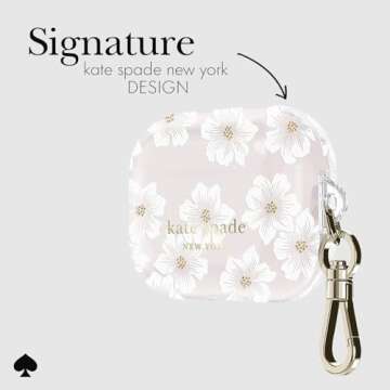 kate spade new york AirPods Pro Protective Case with Keychain Ring - Hollyhock Cream, Compatible with AirPods Pro 2nd/ 1st Generation