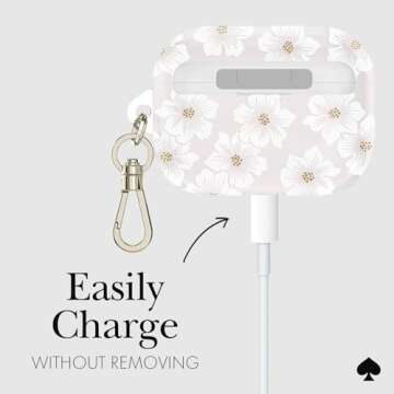 kate spade new york AirPods Pro Protective Case with Keychain Ring - Hollyhock Cream, Compatible with AirPods Pro 2nd/ 1st Generation