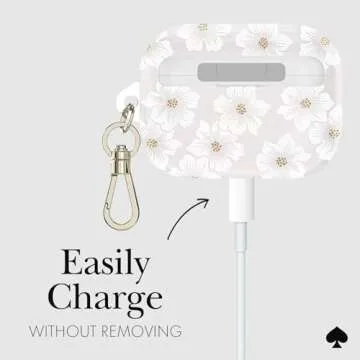 kate spade new york AirPods Pro Protective Case with Keychain Ring - Hollyhock Cream, Compatible with AirPods Pro 2nd/ 1st Generation