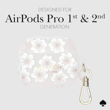 kate spade new york AirPods Pro Protective Case with Keychain Ring - Hollyhock Cream, Compatible with AirPods Pro 2nd/ 1st Generation