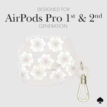 kate spade new york AirPods Pro Protective Case with Keychain Ring - Hollyhock Cream, Compatible with AirPods Pro 2nd/ 1st Generation