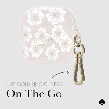 kate spade new york AirPods Pro Protective Case with Keychain Ring - Hollyhock Cream, Compatible with AirPods Pro 2nd/ 1st Generation