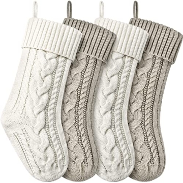 Christmas Stockings Knitted Xmas Stockings Double-Sided 18 Inches Fireplace Stockings for Family Chr...