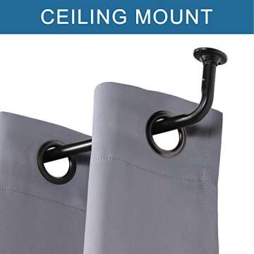 H.VERSAILTEX 2 Pack Single Curtain Rods Wrap Around Curtain Rods Set Room Darkening Wrap Curtain Rods for Windows 48 to 86 Inch, 5/8 Inch Diameter, Black