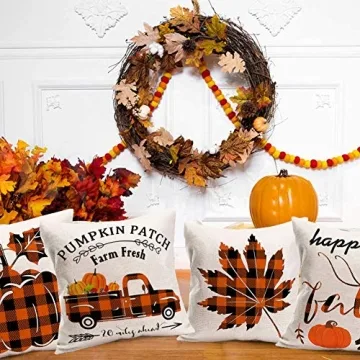 Aremetop Pumpkin Patch Pillow Covers for Cozy Fall Decor