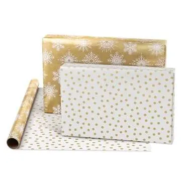American Greetings 80 sq. ft. Gold Wrapping Paper Bundle (Snowflakes) for Christmas, New Years, and All Holidays (4 Rolls 30 in. x 8 ft.)