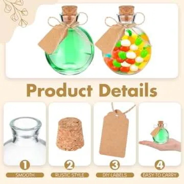 Baderke 12 Sets 5 oz Mini Glass Bottle with Cork Lids Round Small Decorative Jar Ball Shaped Glass Potion Bottles with Tags, Ropes and Funnels for DIY Crafts Wedding Birthday Party Favor Gift