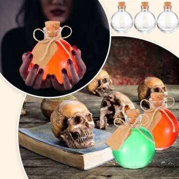 Baderke 12 Sets 5 oz Mini Glass Bottle with Cork Lids Round Small Decorative Jar Ball Shaped Glass Potion Bottles with Tags, Ropes and Funnels for DIY Crafts Wedding Birthday Party Favor Gift