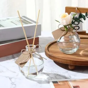 Baderke 12 Sets 5 oz Mini Glass Bottle with Cork Lids Round Small Decorative Jar Ball Shaped Glass Potion Bottles with Tags, Ropes and Funnels for DIY Crafts Wedding Birthday Party Favor Gift