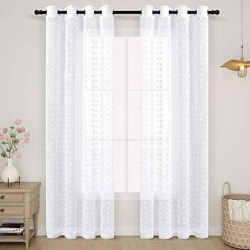 Guken Grommet Pom Pom Sheer Curtains 84 Inch Length 2 Panels for Living Dining Room Textured Curtain...
