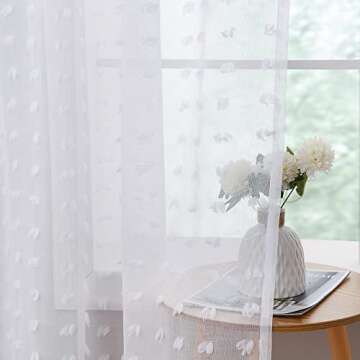 Guken Sheer Pom Pom Curtains 84 Inch Length White