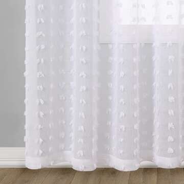 Guken Sheer Pom Pom Curtains 84 Inch Length White