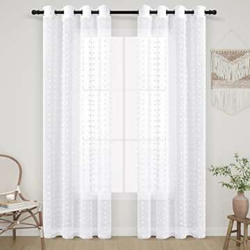 Guken Sheer Pom Pom Curtains 84 Inch Length White