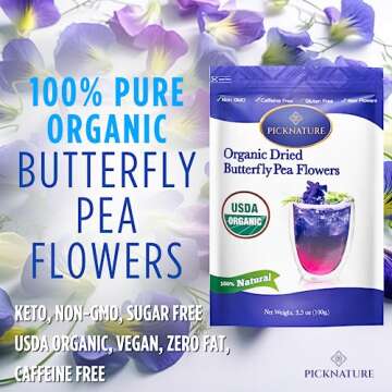 PICKNATURE Butterfly Pea Flower Tea - Organic, 100+ Cups, Colorful Culinary Delight
