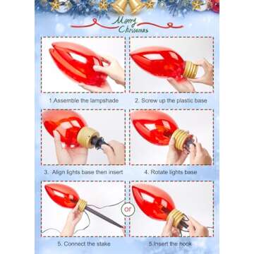 11Feet 5 LED Super Jumbo Christmas String Lights or Pathway Marker Lights, Outdoor Xmas Decorations- Jumbo C9 Hanging Lights Waterproof Lawn Dec for Holiday Home Tree Roof Yard Garden, Multicolor