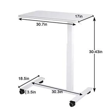 TigerDad Pneumatic Adjustable Overbed Table with Gas Spring Riser | Medical Adjustable Bed Side Tabl...