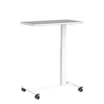 TigerDad Pneumatic Adjustable Overbed Table with Gas Spring Riser | Medical Adjustable Bed Side Table with Wheels | Portable Standing Desk for Laptop Computer with Large Work Space 30.7"x 17"