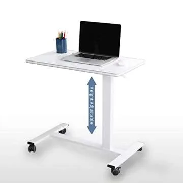 TigerDad Pneumatic Adjustable Overbed Table with Gas Spring Riser | Medical Adjustable Bed Side Table with Wheels | Portable Standing Desk for Laptop Computer with Large Work Space 30.7"x 17"