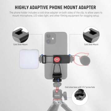 NEEWER Metal Phone Tripod Mount with Cold Shoe Mounts, Freely Adjustable Joints Universal Phone Hold...