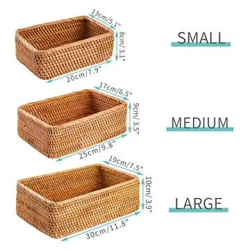 FIYAMMY Rattan Baskets - Rustic Storage Set of 3