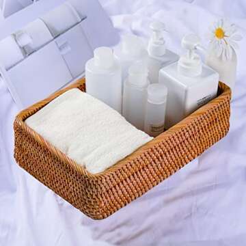 FIYAMMY Rattan Baskets - Rustic Storage Set of 3