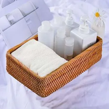 FIYAMMY Rattan Baskets - Rustic Storage Set of 3