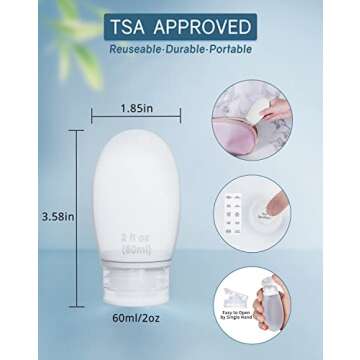 Silicone Travel Bottles for Toiletries TSA Approved Travel Size Containers Set 4 Pack Portable Leak Proof Refillable Cosmetic Squeeze Bottles Shampoo Hair Conditioner Body Lotion Bath Shower Gel