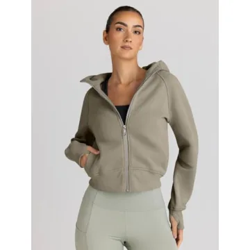 Trendy Queen Womens Zip Up Hoodies Jackets Cropped Sweatshirts Fleece Fall Outfits Casual Comfy Y2k Tops Winter Clothes 2025 Coffee M