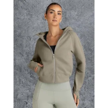 Trendy Queen Womens Zip Up Hoodies Jackets Cropped Sweatshirts Fleece Fall Outfits Casual Comfy Y2k Tops Winter Clothes 2025 Coffee M