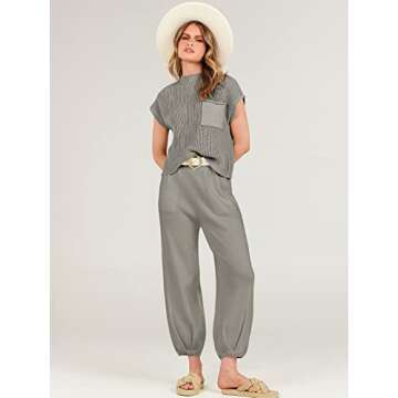 Caracilia Womens Two Piece Outfits Knit Sweater Sets Matching Lounge Set Sweatsuit Tracksuit Summer Trendy Clothes Deep Grey S