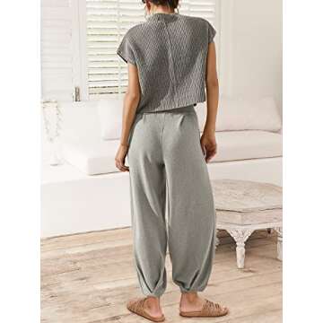 Caracilia Womens Two Piece Outfits Knit Sweater Sets Matching Lounge Set Sweatsuit Tracksuit Summer Trendy Clothes Deep Grey S