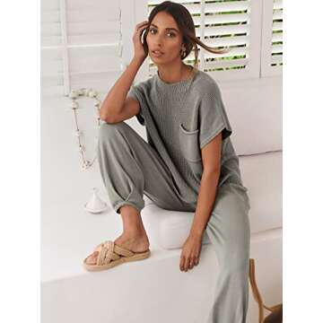 Caracilia Womens Two Piece Outfits Knit Sweater Sets Matching Lounge Set Sweatsuit Tracksuit Summer Trendy Clothes Deep Grey S