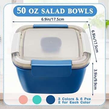 Tessco 6 Pcs Salad Container for Lunch 50 oz Salad Lunch Container with 3 Compartment Reusable Salad...
