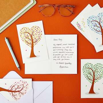 Best Paper Greetings Juvale Heart Shaped Tree Greeting Cards with Envelope, Stationary Blank Notes f...