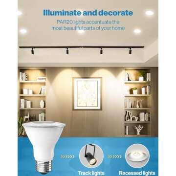 Sunco 10 Pack PAR20 LED Bulbs 50W Equivalent 7W Dimmable, CRI90 2700K Soft White 470 Lumens E26 Medi...